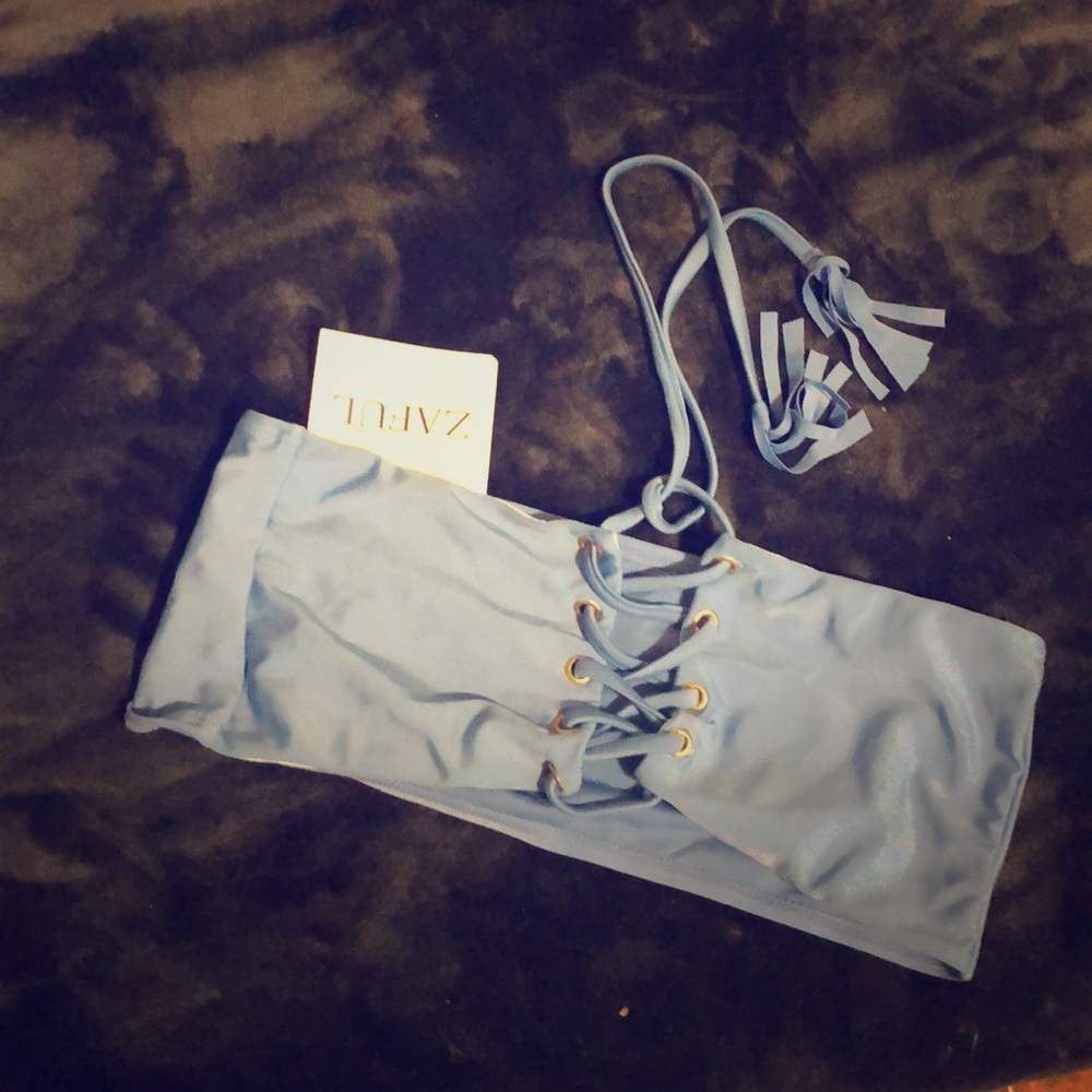 Bandeau lace up swim top